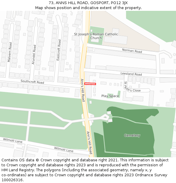 73, ANNS HILL ROAD, GOSPORT, PO12 3JX: Location map and indicative extent of plot