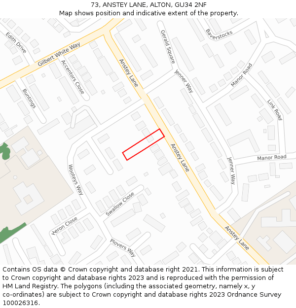 73, ANSTEY LANE, ALTON, GU34 2NF: Location map and indicative extent of plot