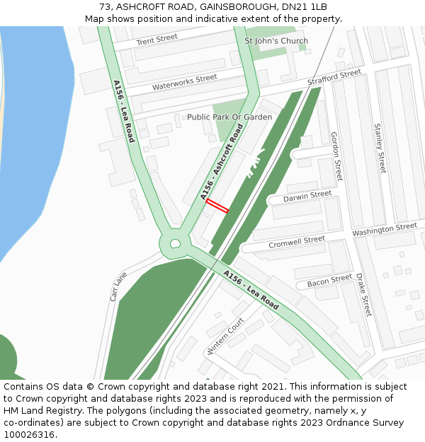 73, ASHCROFT ROAD, GAINSBOROUGH, DN21 1LB: Location map and indicative extent of plot