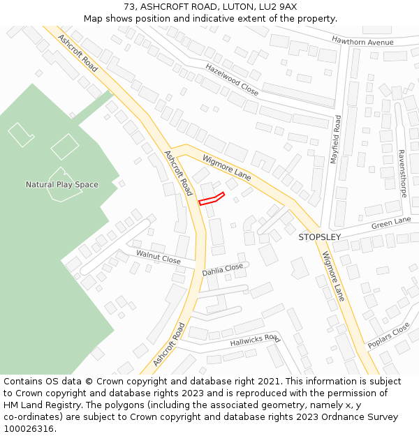 73, ASHCROFT ROAD, LUTON, LU2 9AX: Location map and indicative extent of plot