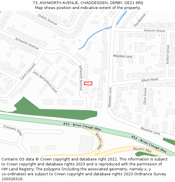 73, ASHWORTH AVENUE, CHADDESDEN, DERBY, DE21 6RQ: Location map and indicative extent of plot