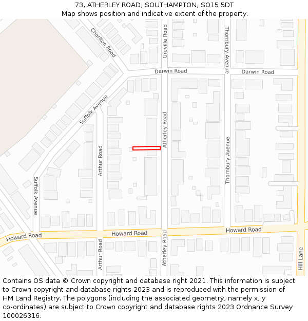 73, ATHERLEY ROAD, SOUTHAMPTON, SO15 5DT: Location map and indicative extent of plot