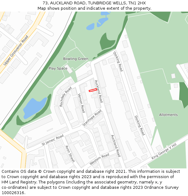 73, AUCKLAND ROAD, TUNBRIDGE WELLS, TN1 2HX: Location map and indicative extent of plot