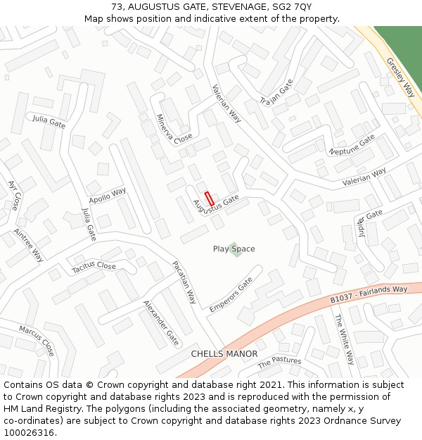 73, AUGUSTUS GATE, STEVENAGE, SG2 7QY: Location map and indicative extent of plot