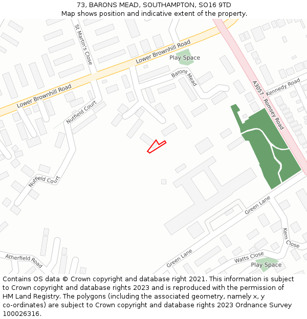 73, BARONS MEAD, SOUTHAMPTON, SO16 9TD: Location map and indicative extent of plot