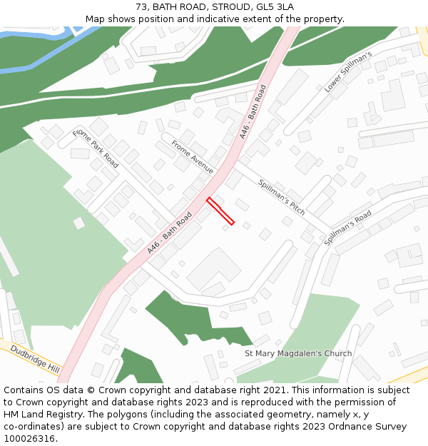 73, BATH ROAD, STROUD, GL5 3LA: Location map and indicative extent of plot