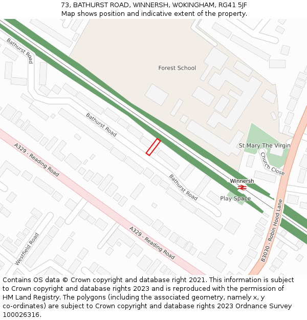 73, BATHURST ROAD, WINNERSH, WOKINGHAM, RG41 5JF: Location map and indicative extent of plot