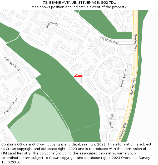 73, BEANE AVENUE, STEVENAGE, SG2 7DL: Location map and indicative extent of plot