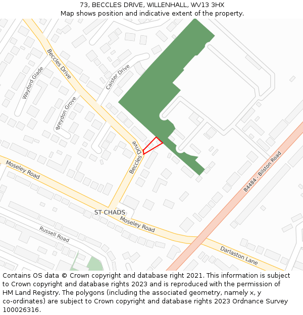 73, BECCLES DRIVE, WILLENHALL, WV13 3HX: Location map and indicative extent of plot