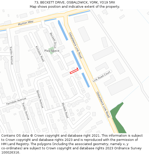 73, BECKETT DRIVE, OSBALDWICK, YORK, YO19 5RX: Location map and indicative extent of plot