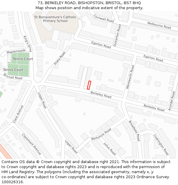 73, BERKELEY ROAD, BISHOPSTON, BRISTOL, BS7 8HQ: Location map and indicative extent of plot