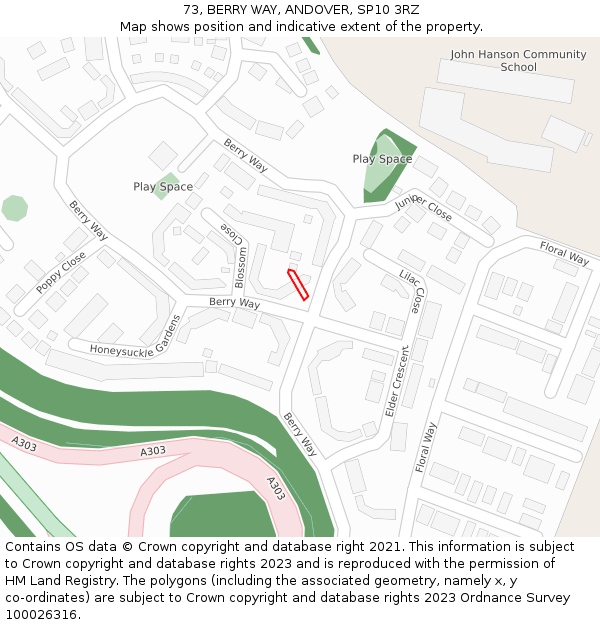 73, BERRY WAY, ANDOVER, SP10 3RZ: Location map and indicative extent of plot