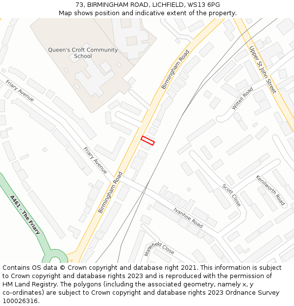 73, BIRMINGHAM ROAD, LICHFIELD, WS13 6PG: Location map and indicative extent of plot