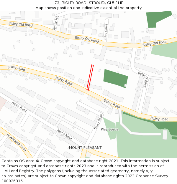 73, BISLEY ROAD, STROUD, GL5 1HF: Location map and indicative extent of plot