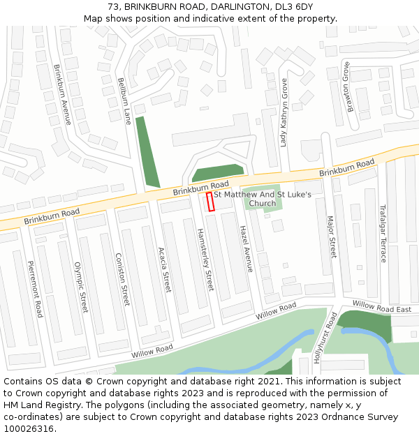 73, BRINKBURN ROAD, DARLINGTON, DL3 6DY: Location map and indicative extent of plot