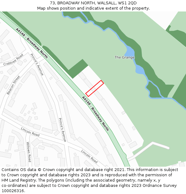 73, BROADWAY NORTH, WALSALL, WS1 2QD: Location map and indicative extent of plot