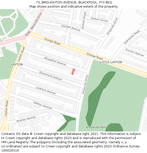 73, BROUGHTON AVENUE, BLACKPOOL, FY3 8EQ: Location map and indicative extent of plot