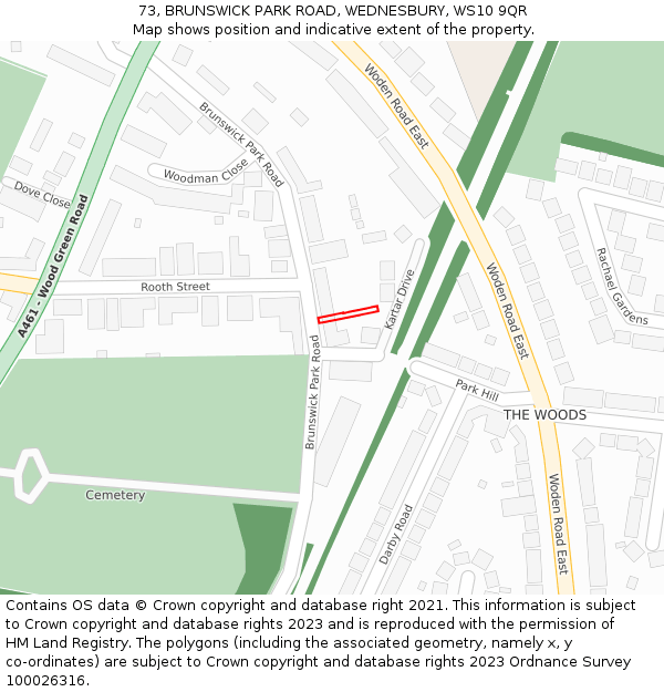 73, BRUNSWICK PARK ROAD, WEDNESBURY, WS10 9QR: Location map and indicative extent of plot