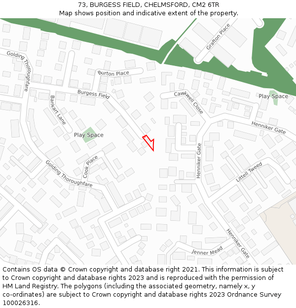 73, BURGESS FIELD, CHELMSFORD, CM2 6TR: Location map and indicative extent of plot