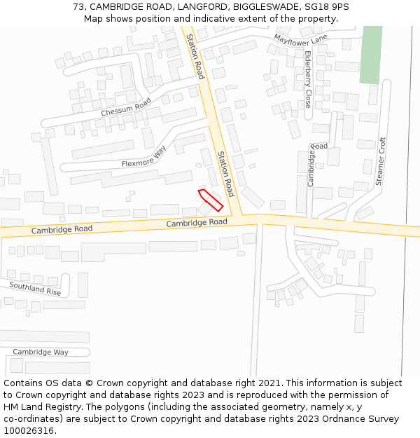 73, CAMBRIDGE ROAD, LANGFORD, BIGGLESWADE, SG18 9PS: Location map and indicative extent of plot
