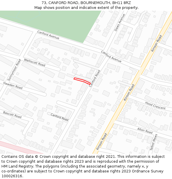 73, CANFORD ROAD, BOURNEMOUTH, BH11 8RZ: Location map and indicative extent of plot