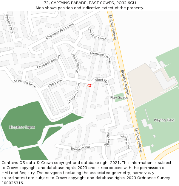 73, CAPTAINS PARADE, EAST COWES, PO32 6GU: Location map and indicative extent of plot
