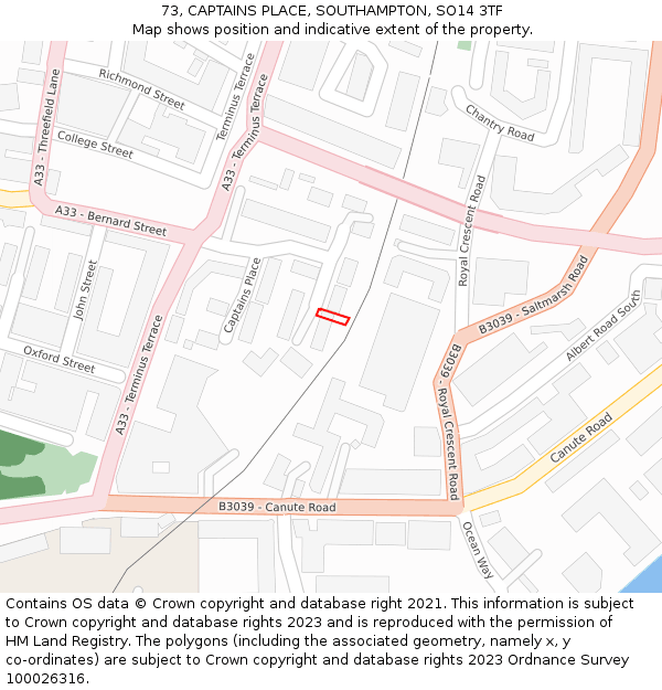 73, CAPTAINS PLACE, SOUTHAMPTON, SO14 3TF: Location map and indicative extent of plot
