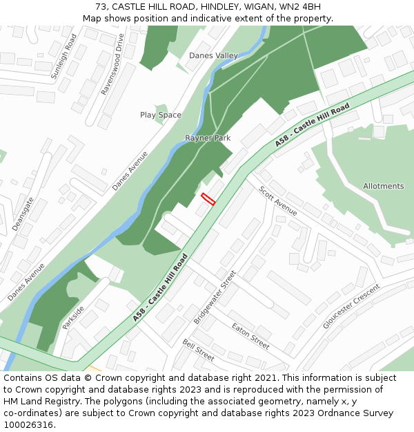 73, CASTLE HILL ROAD, HINDLEY, WIGAN, WN2 4BH: Location map and indicative extent of plot