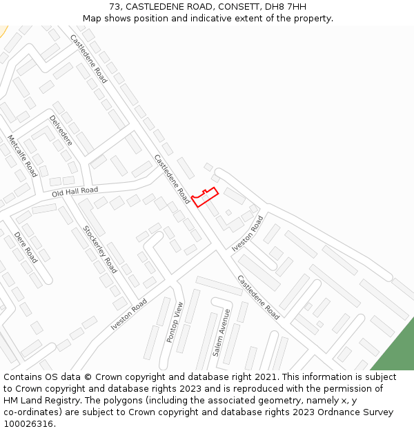 73, CASTLEDENE ROAD, CONSETT, DH8 7HH: Location map and indicative extent of plot