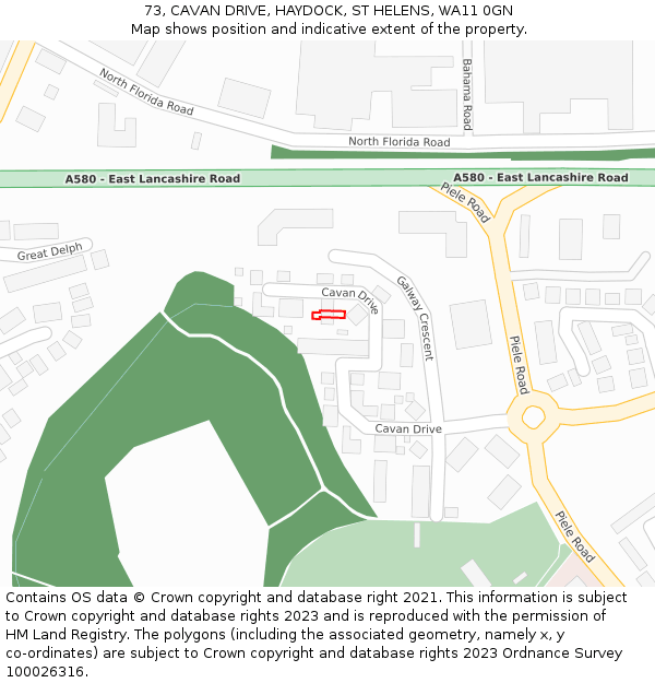 73, CAVAN DRIVE, HAYDOCK, ST HELENS, WA11 0GN: Location map and indicative extent of plot