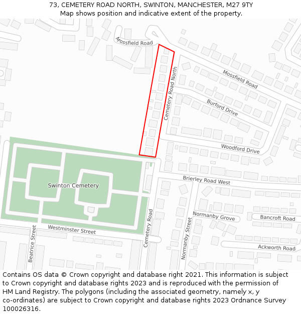 73, CEMETERY ROAD NORTH, SWINTON, MANCHESTER, M27 9TY: Location map and indicative extent of plot