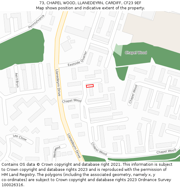 73, CHAPEL WOOD, LLANEDEYRN, CARDIFF, CF23 9EF: Location map and indicative extent of plot