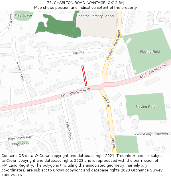 73, CHARLTON ROAD, WANTAGE, OX12 8HJ: Location map and indicative extent of plot