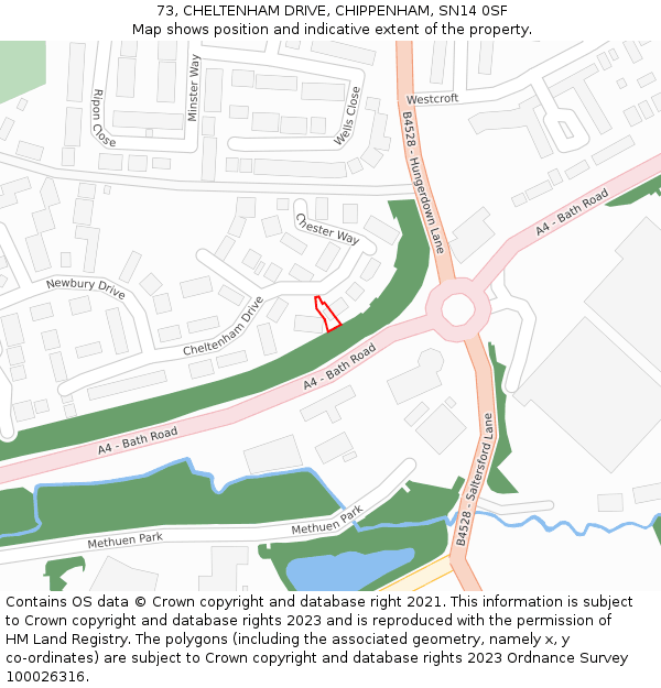 73, CHELTENHAM DRIVE, CHIPPENHAM, SN14 0SF: Location map and indicative extent of plot