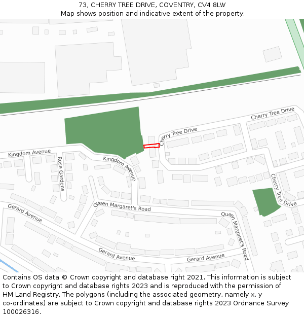 73, CHERRY TREE DRIVE, COVENTRY, CV4 8LW: Location map and indicative extent of plot