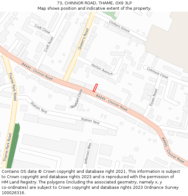 73, CHINNOR ROAD, THAME, OX9 3LP: Location map and indicative extent of plot