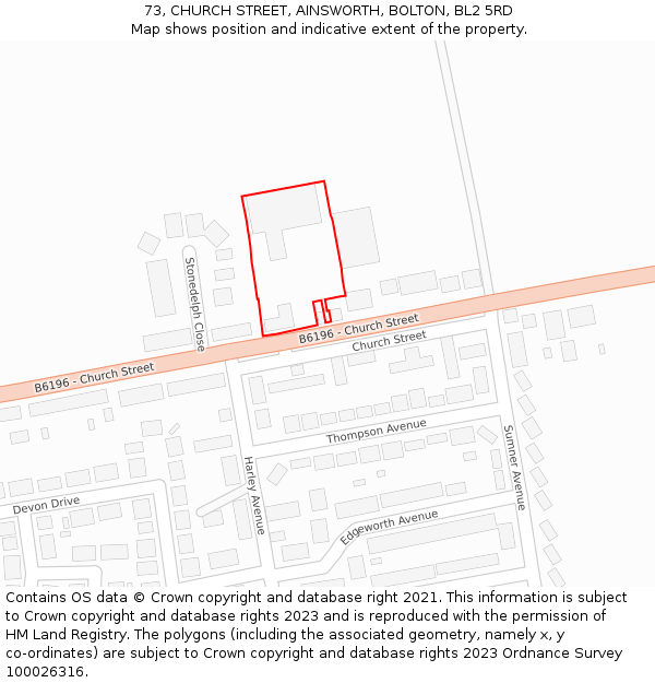 73, CHURCH STREET, AINSWORTH, BOLTON, BL2 5RD: Location map and indicative extent of plot