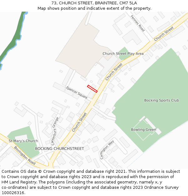 73, CHURCH STREET, BRAINTREE, CM7 5LA: Location map and indicative extent of plot