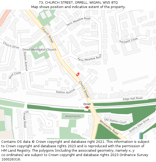 73, CHURCH STREET, ORRELL, WIGAN, WN5 8TQ: Location map and indicative extent of plot