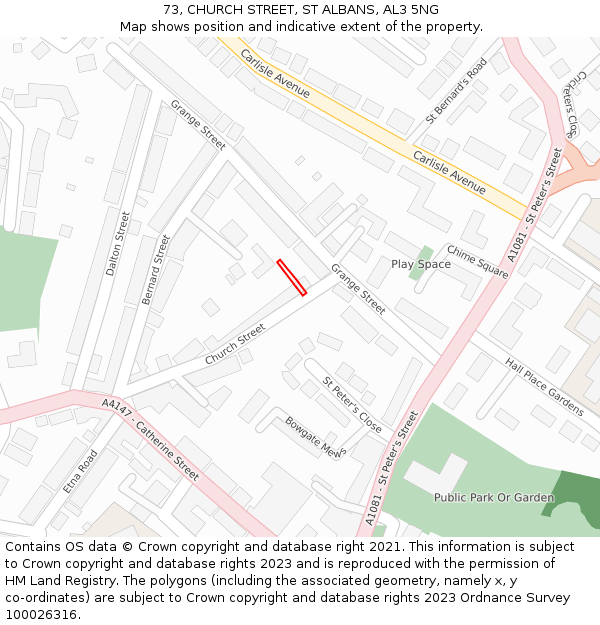 73, CHURCH STREET, ST ALBANS, AL3 5NG: Location map and indicative extent of plot