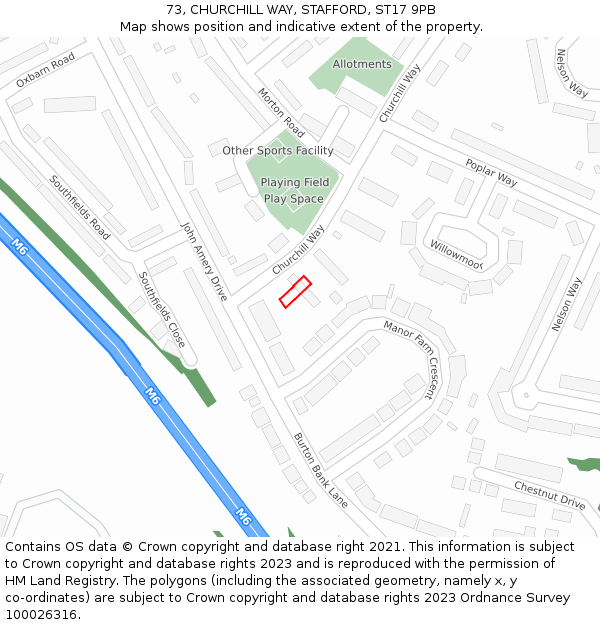 73, CHURCHILL WAY, STAFFORD, ST17 9PB: Location map and indicative extent of plot