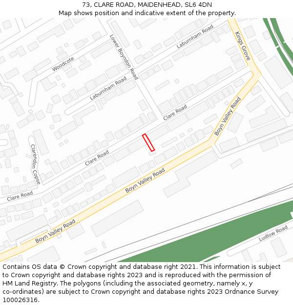 73, CLARE ROAD, MAIDENHEAD, SL6 4DN: Location map and indicative extent of plot