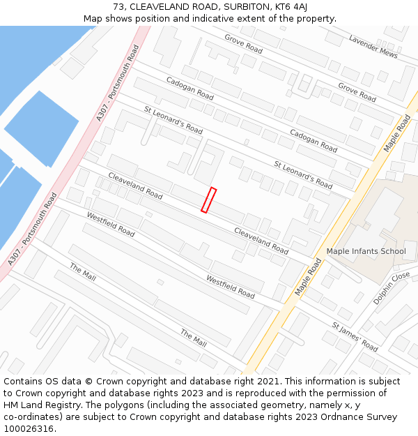 73, CLEAVELAND ROAD, SURBITON, KT6 4AJ: Location map and indicative extent of plot