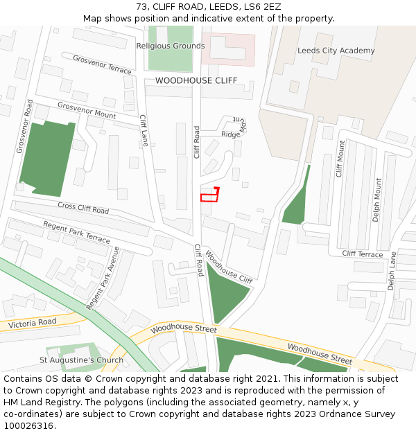 73, CLIFF ROAD, LEEDS, LS6 2EZ: Location map and indicative extent of plot