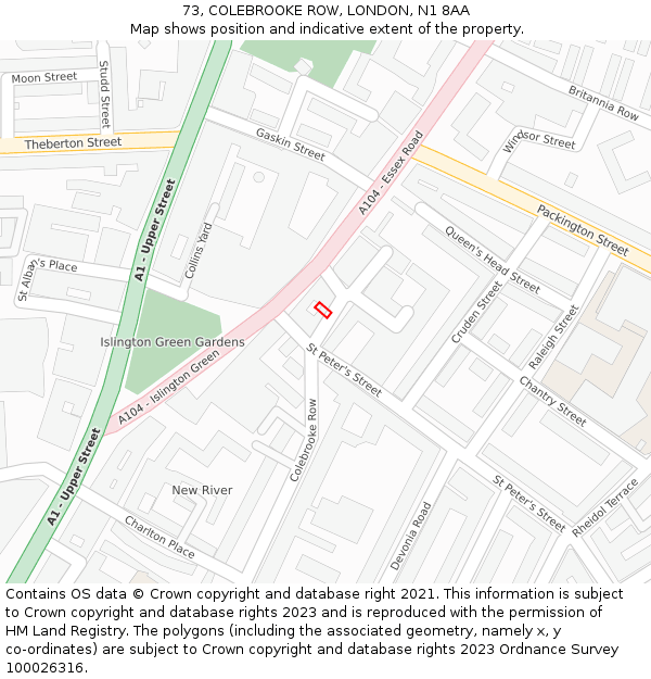 73, COLEBROOKE ROW, LONDON, N1 8AA: Location map and indicative extent of plot