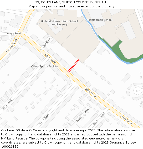 73, COLES LANE, SUTTON COLDFIELD, B72 1NH: Location map and indicative extent of plot
