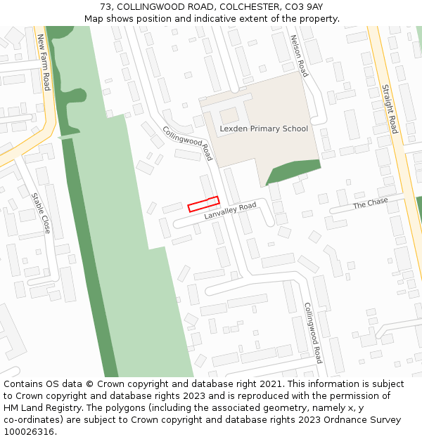73, COLLINGWOOD ROAD, COLCHESTER, CO3 9AY: Location map and indicative extent of plot