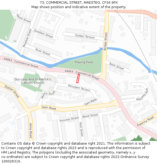 73, COMMERCIAL STREET, MAESTEG, CF34 9PX: Location map and indicative extent of plot