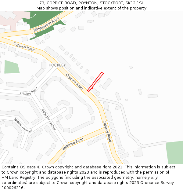 73, COPPICE ROAD, POYNTON, STOCKPORT, SK12 1SL: Location map and indicative extent of plot