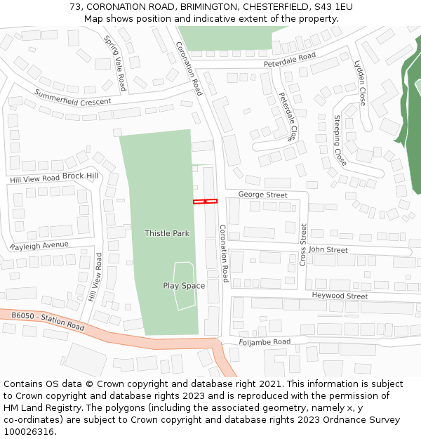 73, CORONATION ROAD, BRIMINGTON, CHESTERFIELD, S43 1EU: Location map and indicative extent of plot